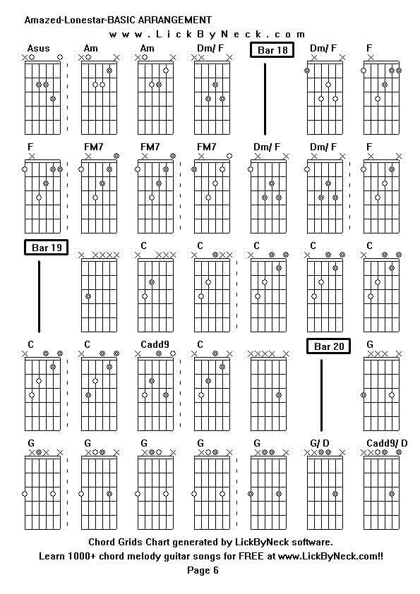 Chord Grids Chart of chord melody fingerstyle guitar song-Amazed-Lonestar-BASIC ARRANGEMENT,generated by LickByNeck software.